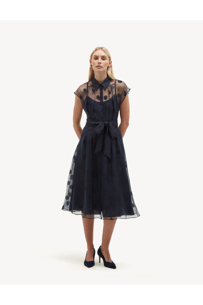 Tess Sheer Polka Dot Shirt Dress, Main, color, Midnightnavy