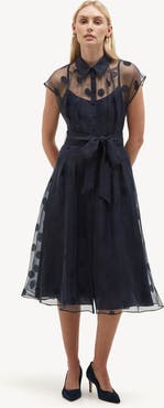HOBBS LONDON Tess Sheer Polka Dot Shirt Dress