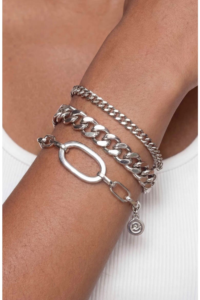 Set of 3 Chain Link Bracelets, Alternate, color, SILVER