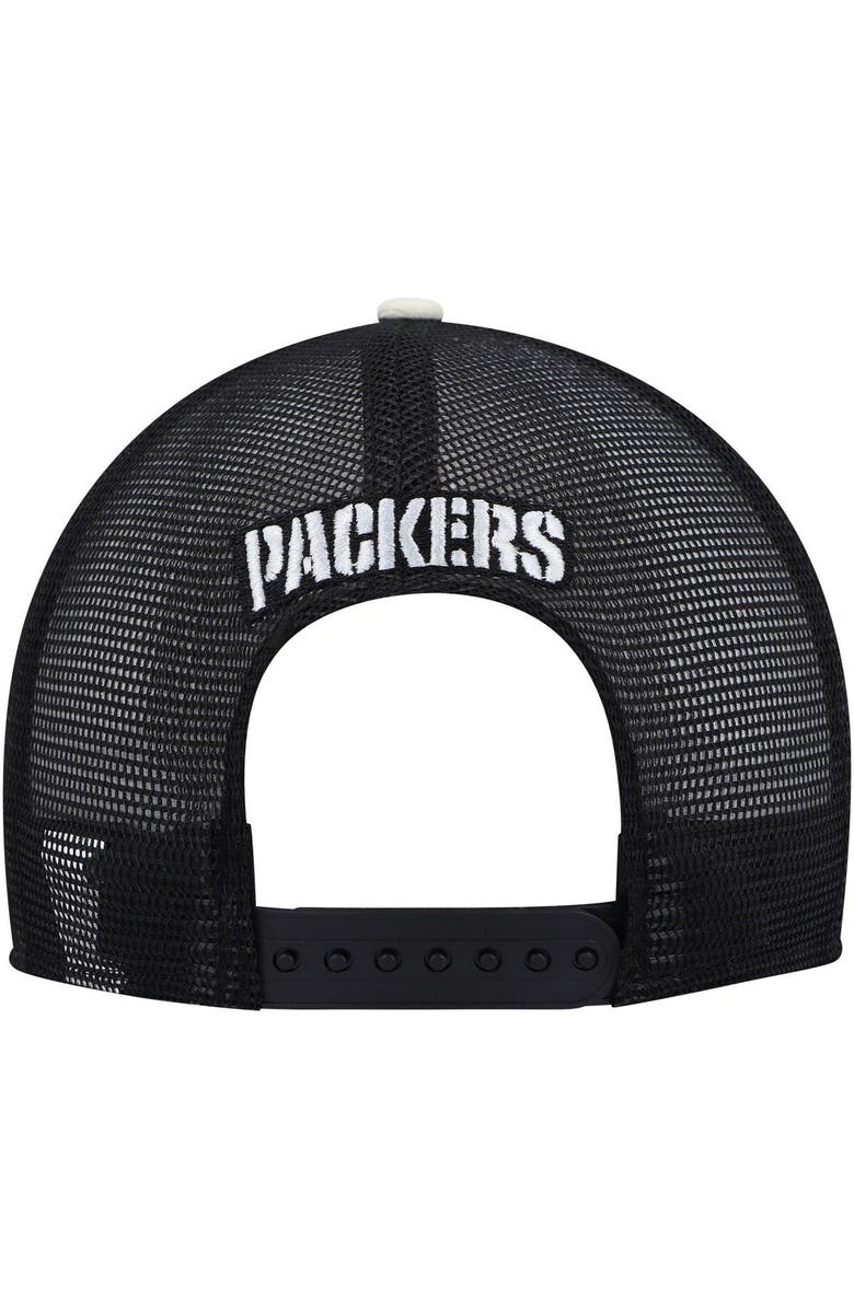 New Era Men's New Era Cream/Black Green Bay Packers Chrome Collection 9FIFTY Trucker Snapback Hat, Alternate, color,