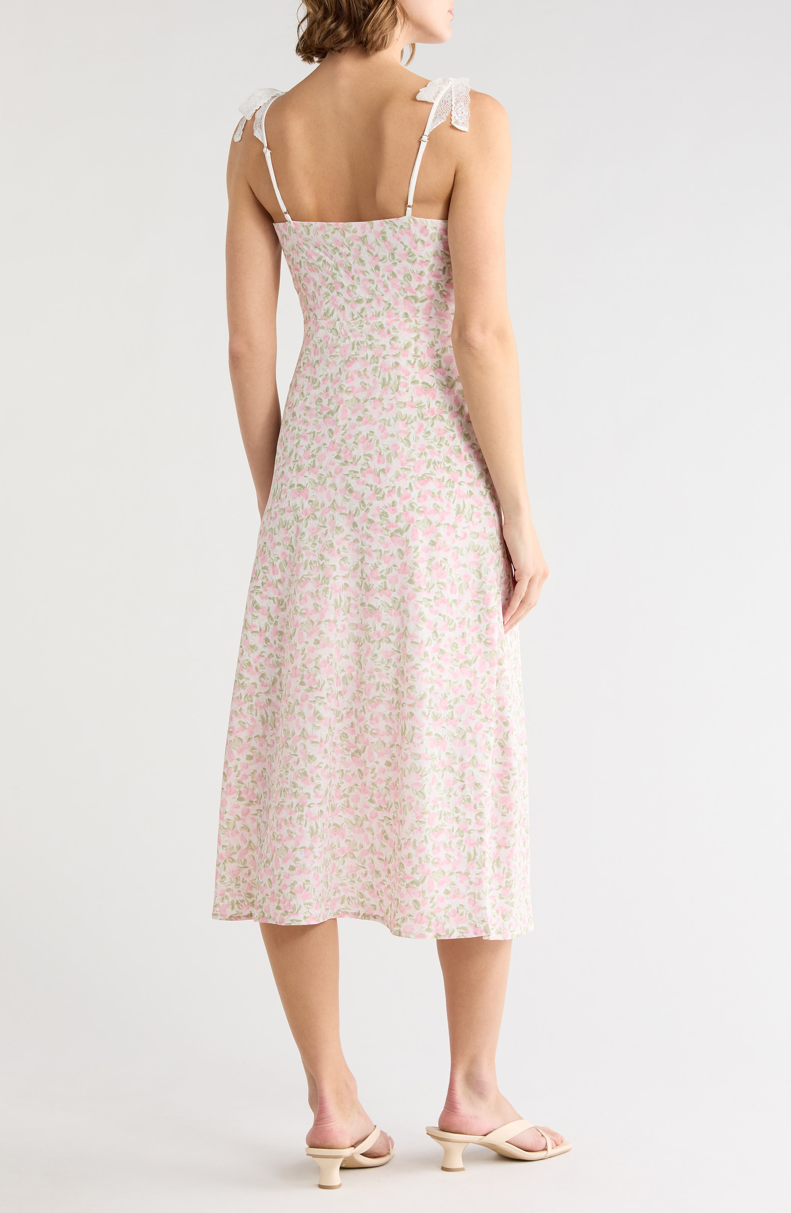 Lush Floral Tie Shoulder Lace Trim Dress (Women) | Nordstromrack