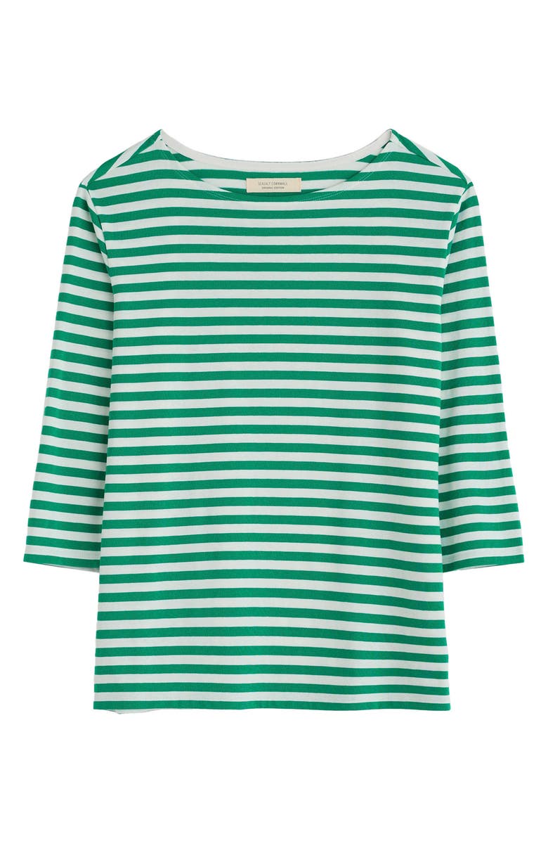Seasalt Cornwall Sailor Stripe Three-Quarter Sleeve Organic Cotton Top, Alternate, color, Mini Cornish Glade Chalk