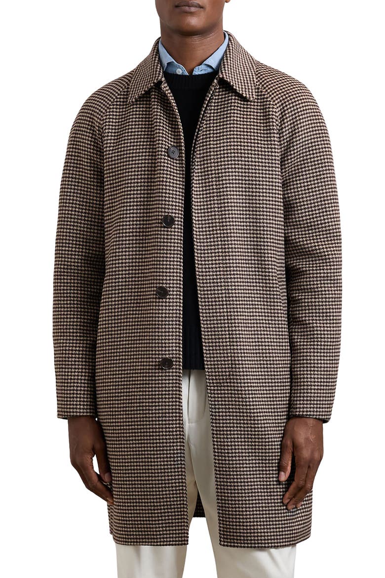 Morpeth Houndstooth Check Wool Blend Coat, Main, color, BROWN