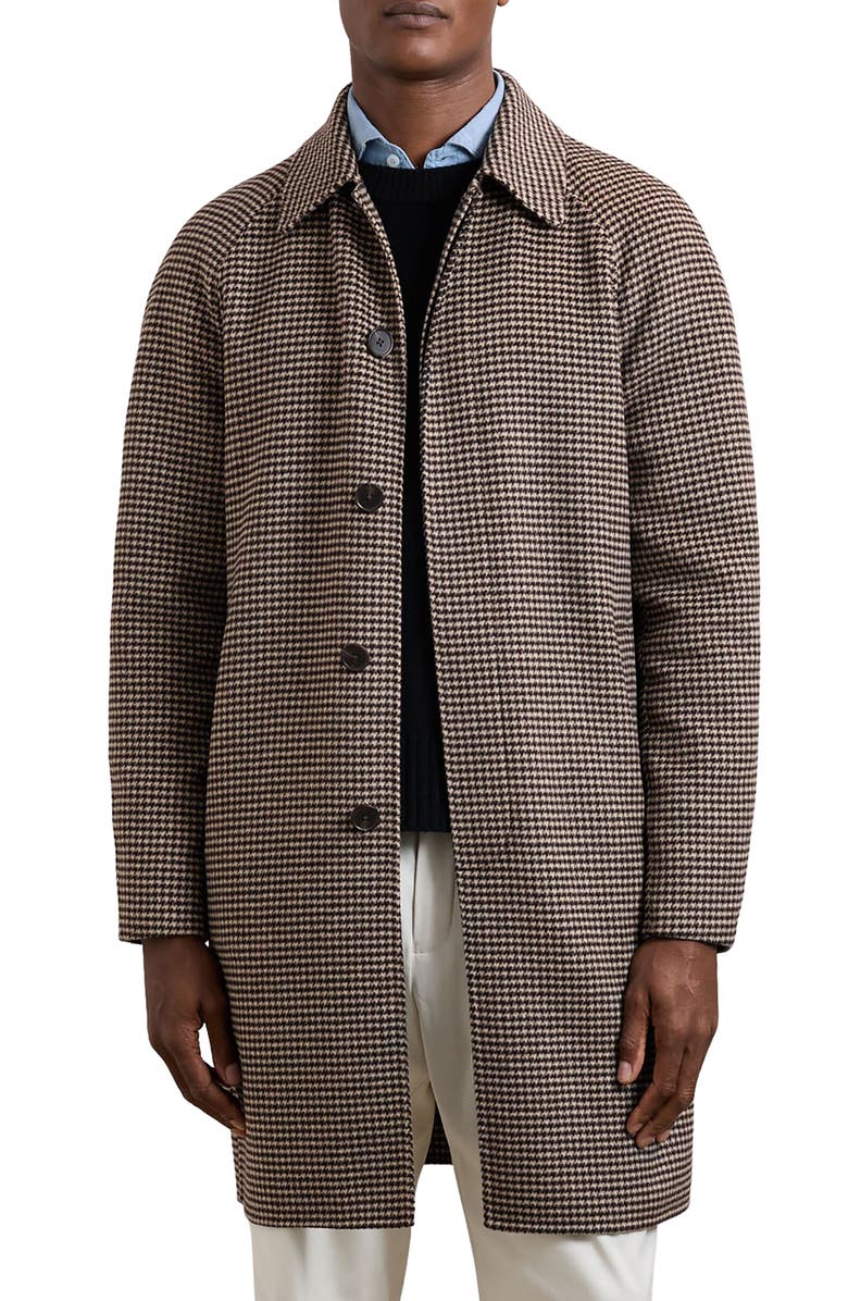 Reiss Morpeth Houndstooth Check Wool Blend Coat, Main, color, Brown