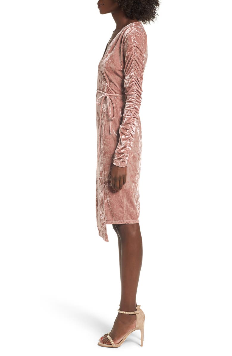 Leith Ruched Velour Wrap Dress, Alternate, color, 