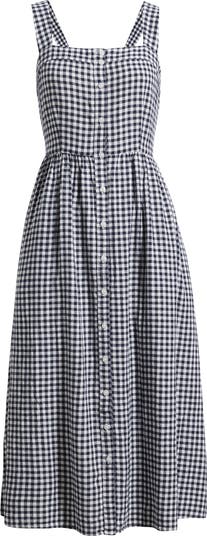 knee length dresses for ladies Midi Linen Dress With Front Buttons & Pockets – Claudio Milano