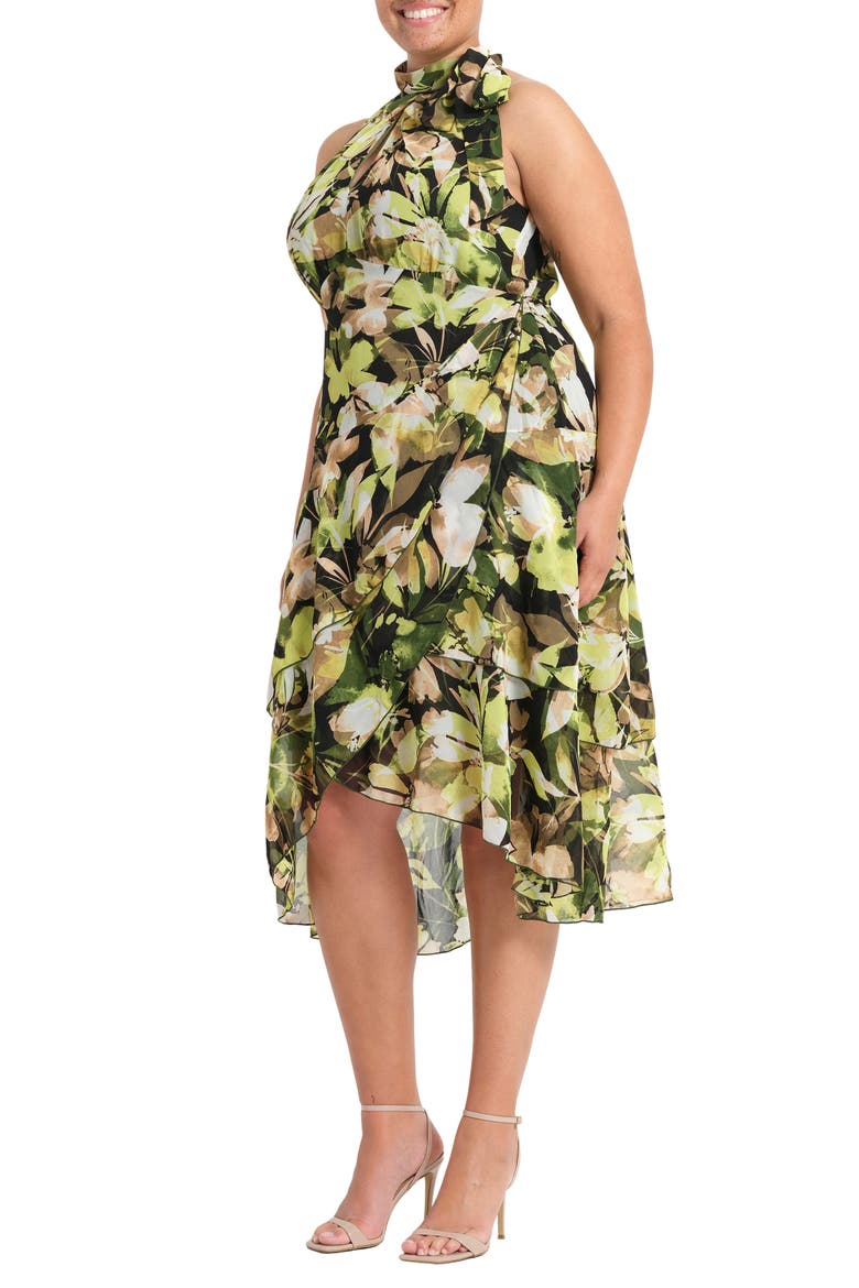 Chlora Print Ruffle Sleeveless Dress, Alternate, color, IVY