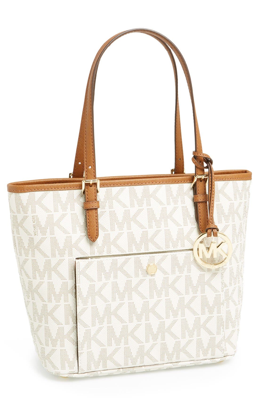 'Medium Jet Set' Signature Snap Pocket Tote, Main, color, VANILLA