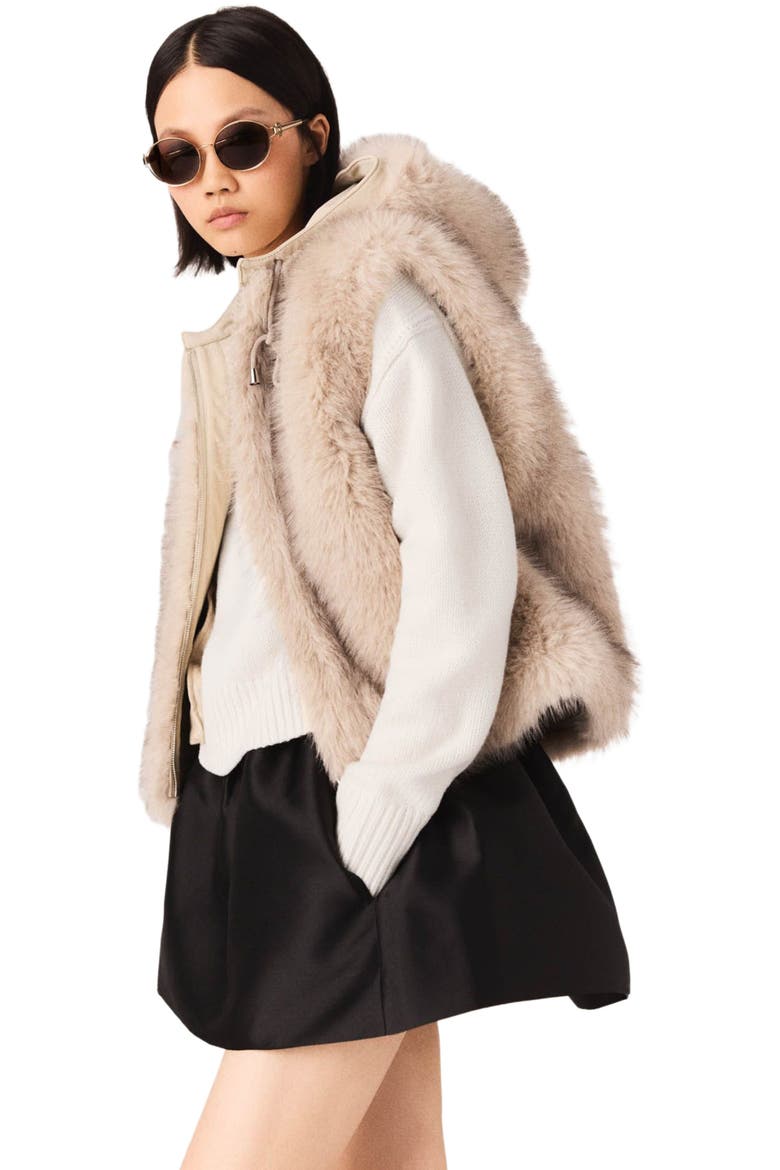 Short faux fur jacket, Alternate, color, Beige