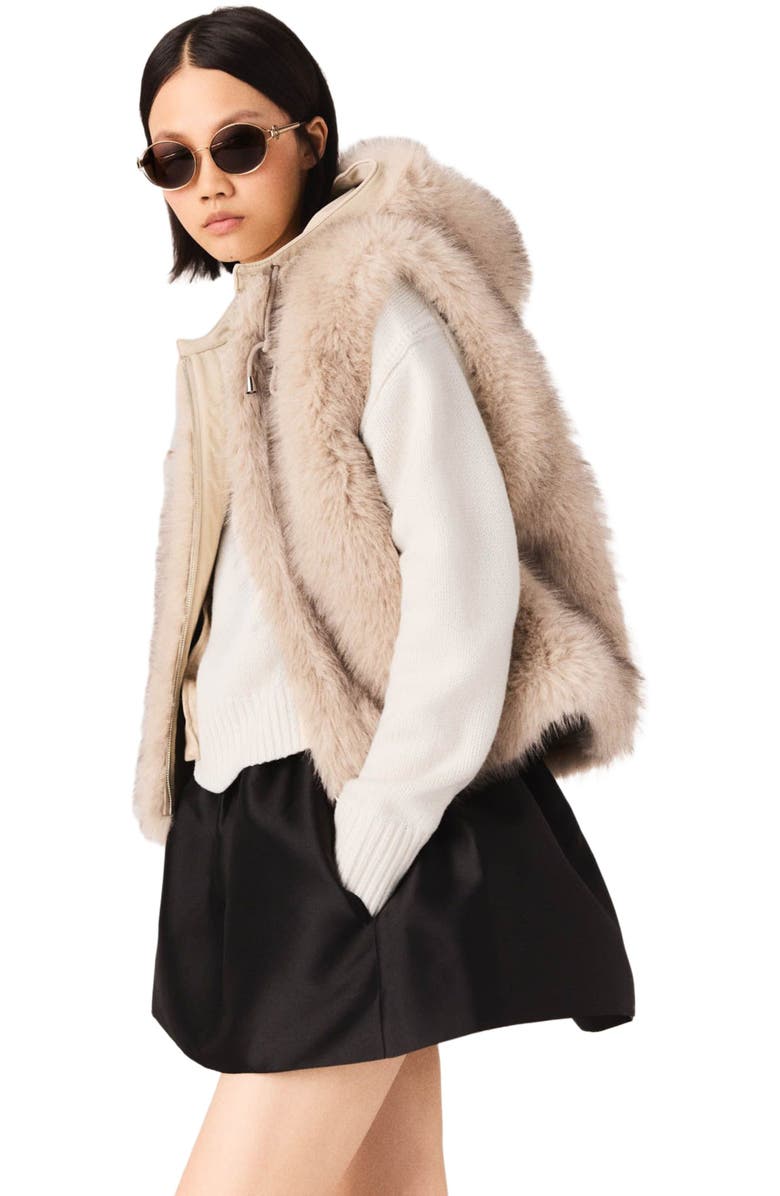 maje Short faux fur jacket, Alternate, color, Beige