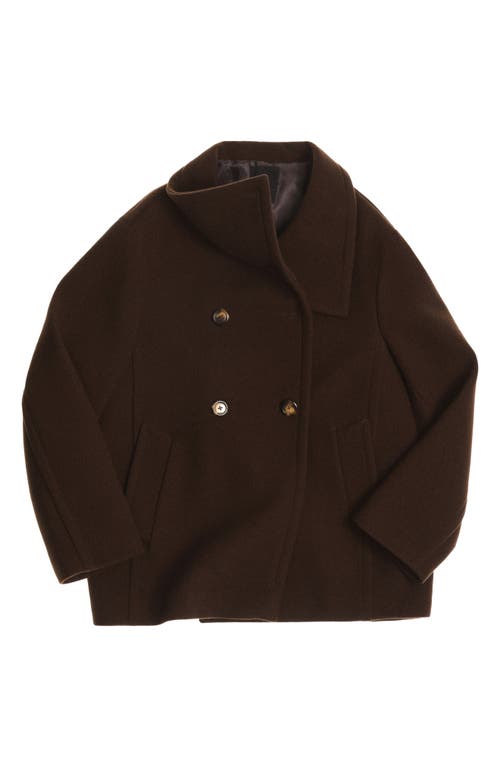 Mango Double Breasted Wool Blend Jacket In Chocolate