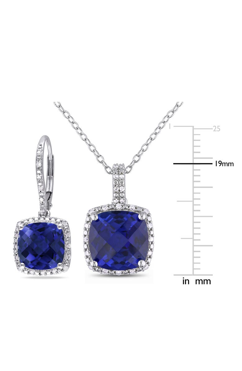 DELMAR Lab-Grown Blue Sapphire & Diamond Drop Earrings & Necklace Set, Alternate, color,