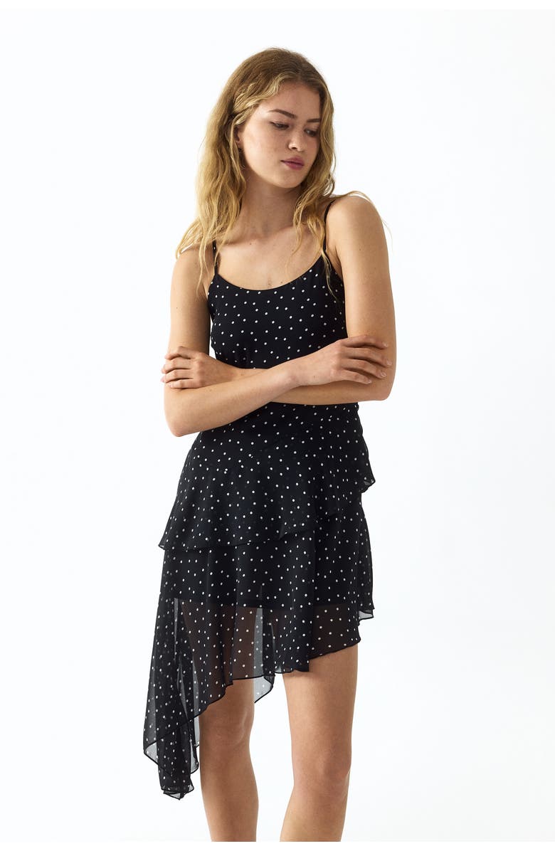 H&M Asymmetric Chiffon Dress, Alternate, color, Black/Dotted