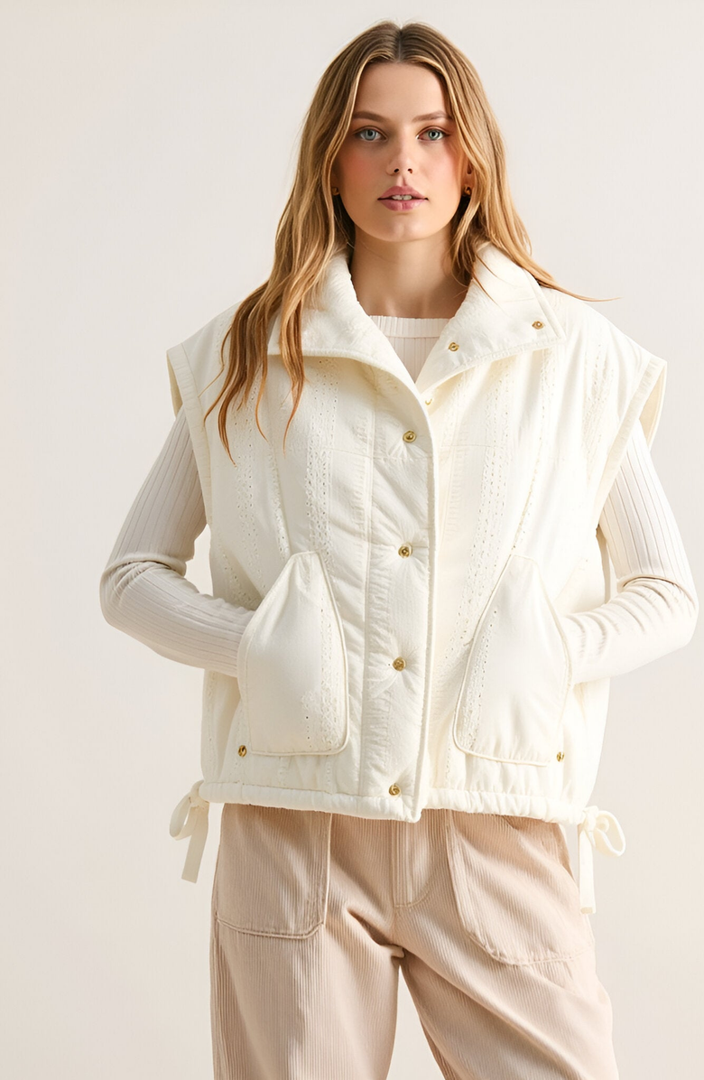 Modenaire Quilted Sleeveless Vest with Snap Front and Side Ties, Main, color, 