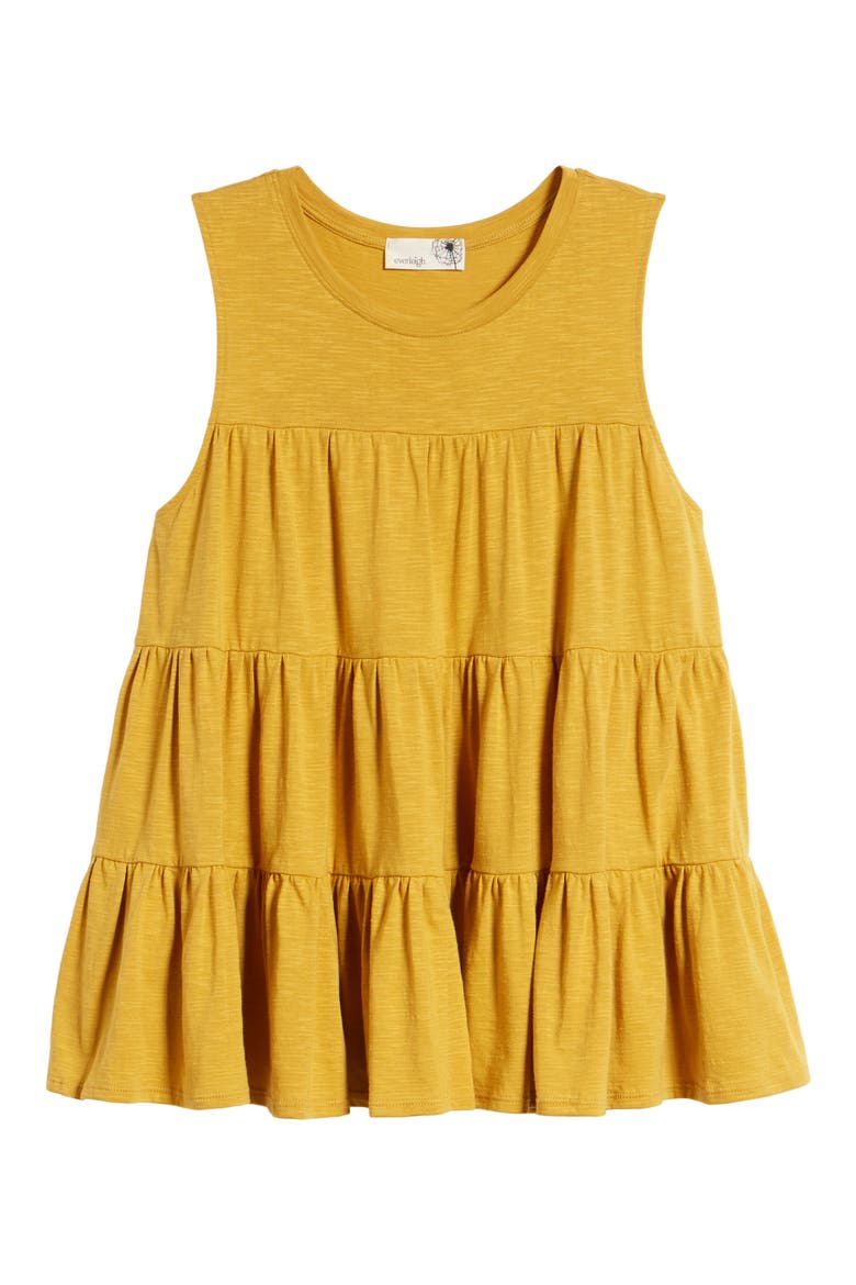 Tiered Ruffle Cotton Blend Tank Top, Alternate, color, MUSTARD