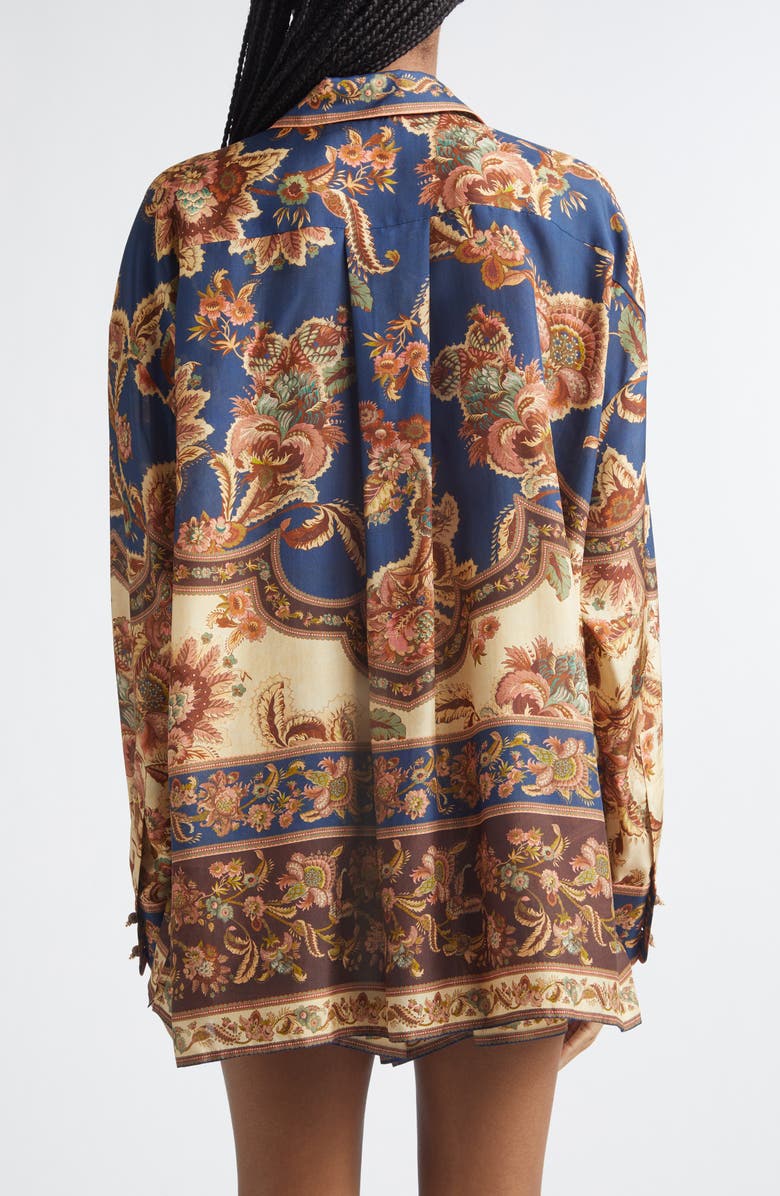 Zimmermann Aster Floral Border Print Silk Shirt, Alternate, color, Navy Jacobean