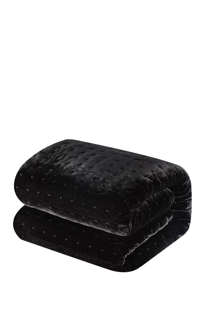 CHIC Chaya Rich Quilted Hand-Stitched Velvet King Comforter Set - Black, Alternate, color, 