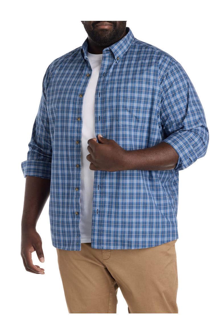 Big & Tall Easy-Care Small Plaid Sport Shirt, Main, color, BLUE