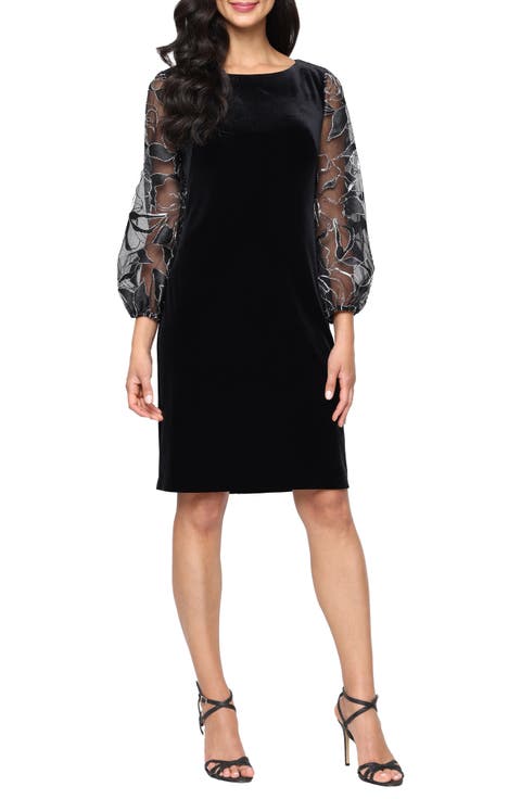 Metallic Sleeve Velvet Sheath Dress