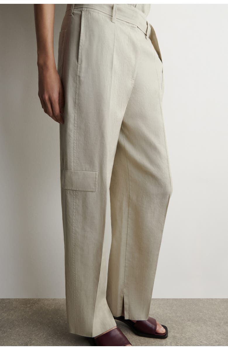 COS Belted Linen Barrel-Leg Pants, Alternate, color, Beige