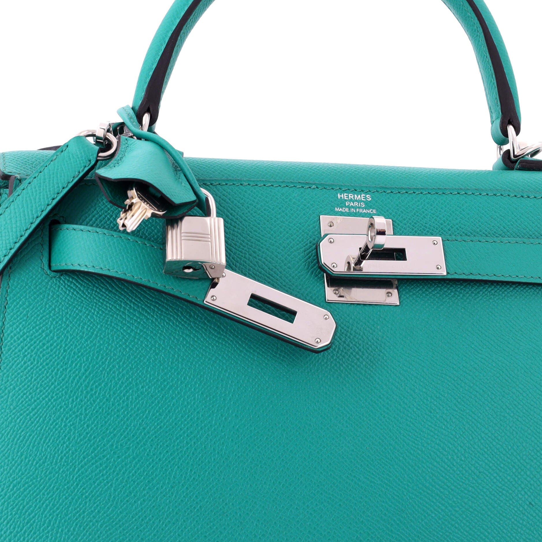 Pre-Owned Hermes Kelly Handbag Blue Epsom with Palladium Hardware 28, Alternate, color, Bleu Paon
