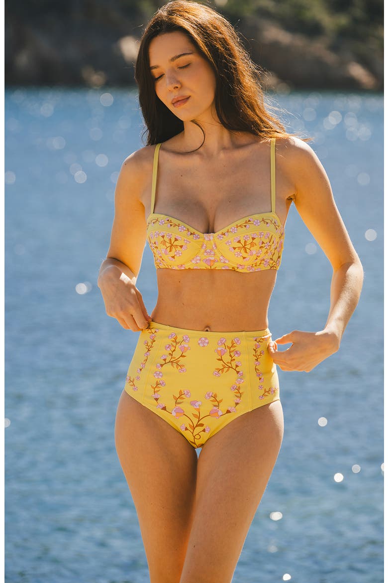 Yellow Bloom Underwire Bikini Top, Alternate, color, Yellow