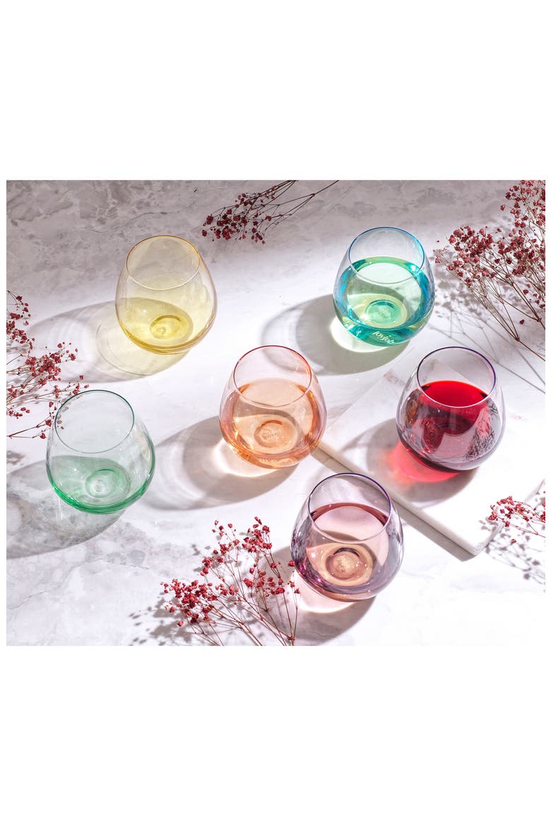 Hue Set of 6 Colored Stemless Wine Glasses, Alternate, color, MULTI