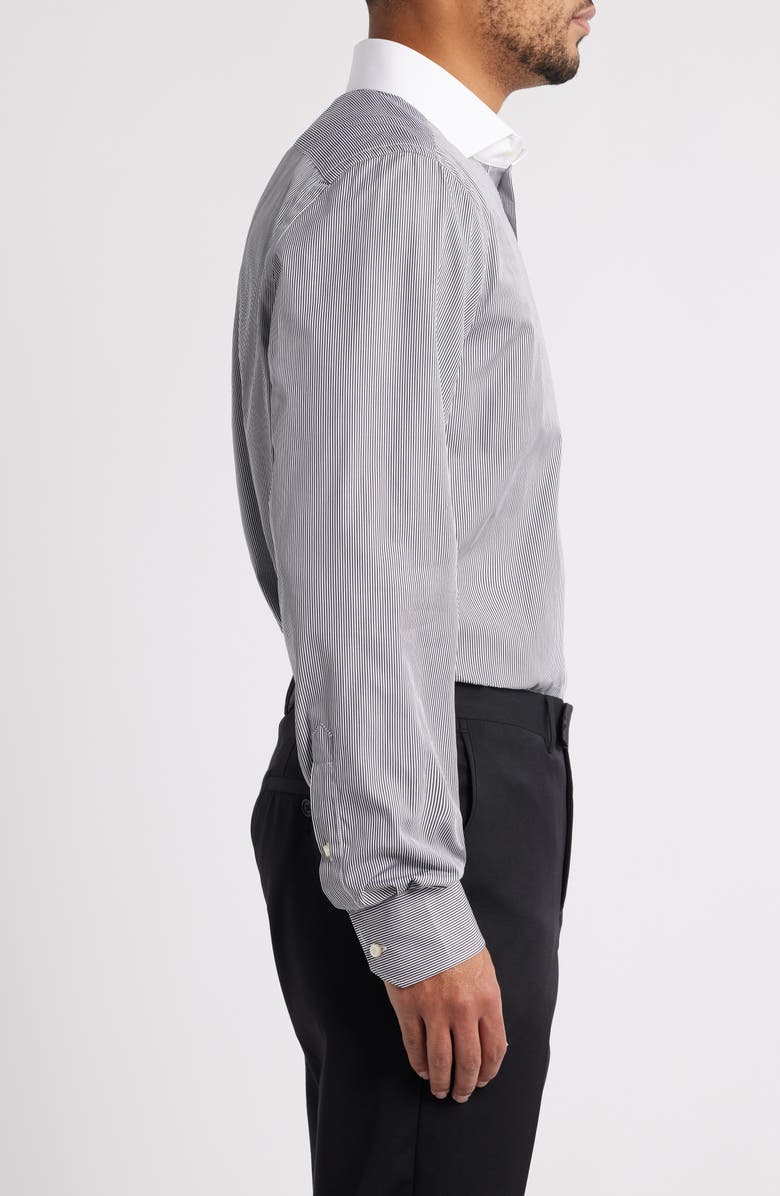 Emanuel Berg Modern Fit Stripe Cotton Poplin Dress Shirt, Alternate, color, Black