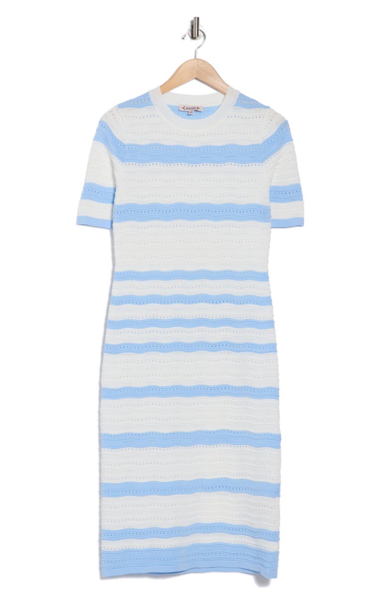 Nanette Lepore Stripe Pointelle Stitch Sweater Dress, Alternate, color, Airy Blue/ Cream