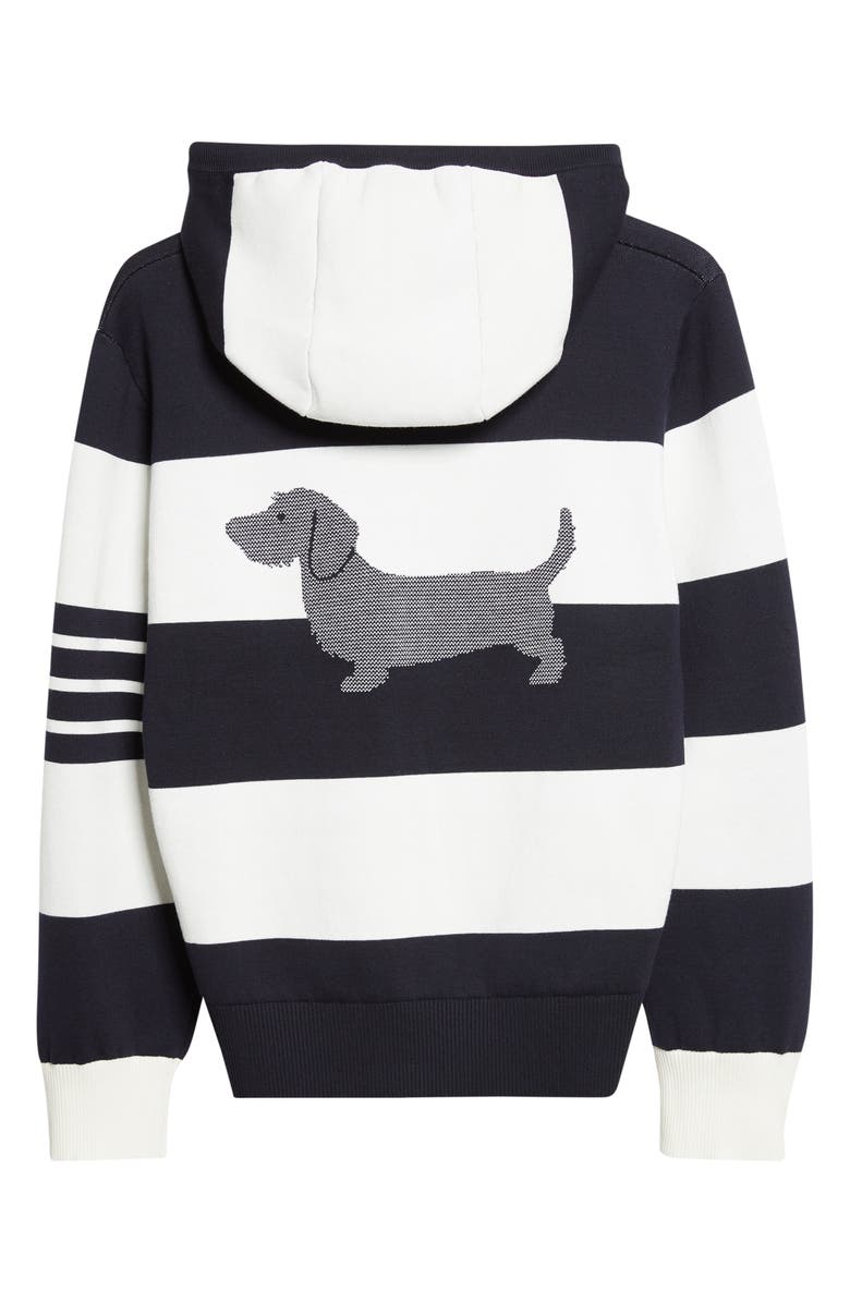 Thom Browne Hector Rugby Stripe Jacquard Zip Hoodie, Alternate, color, Navy