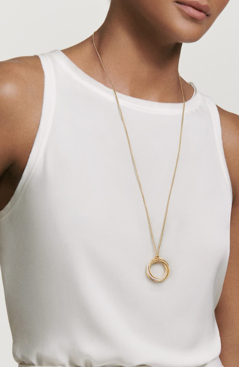 David Yurman 'Crossover' Pendant Necklace with Diamonds in Gold, Alternate, color, 