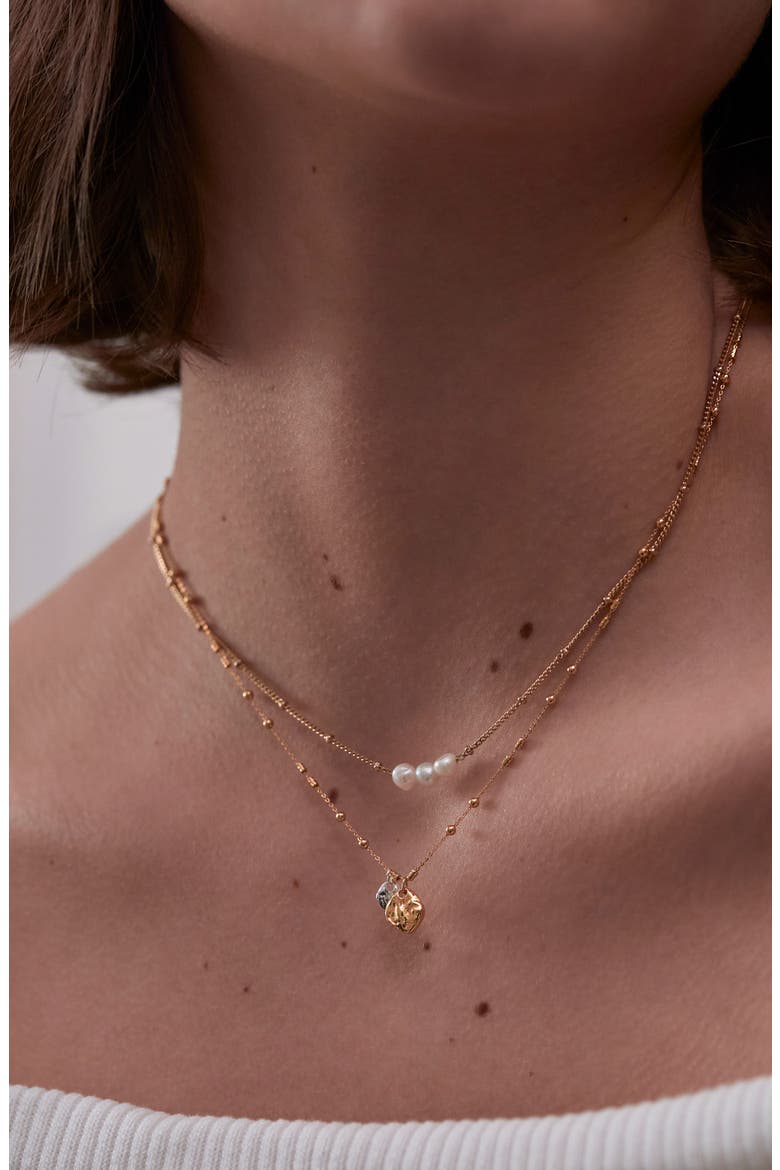 Beaded Chain & Molton Pebbles Necklace, Alternate, color, SILVER/ GOLD