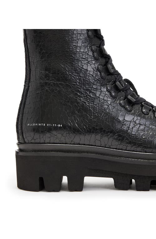 Allsaints Wanda Croc-embossed Leather Lace-up Boots In Black