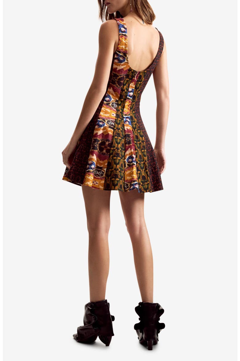 Mix Print Fit & Flare Minidress, Alternate, color, BURGUNDY MULTI