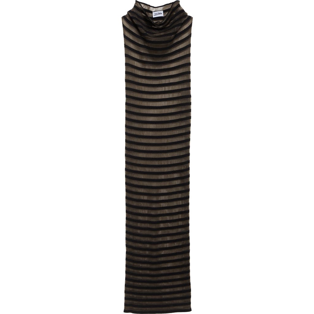 Jean Paul Gaultier Stripe Semisheer Cowl Neck Sleeveless Dress In Black
