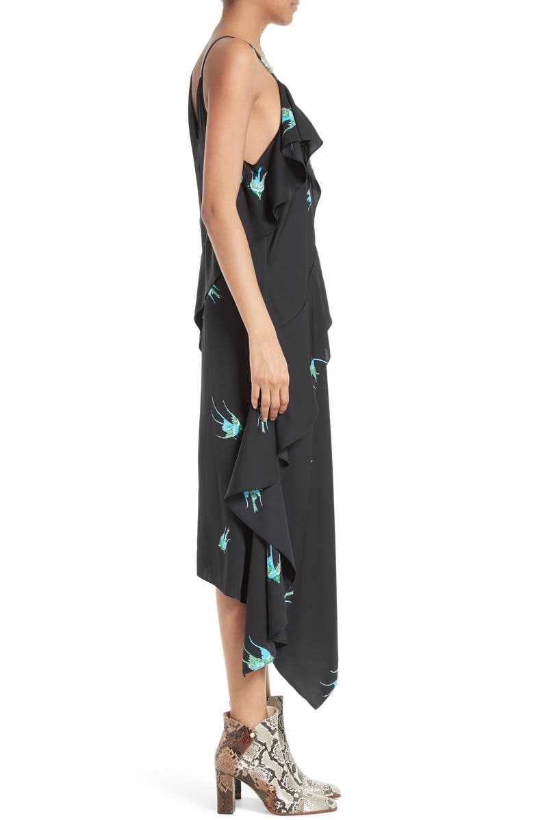 Diane von Furstenberg Asymmetrical Ruffle Midi Dress, Alternate, color, 