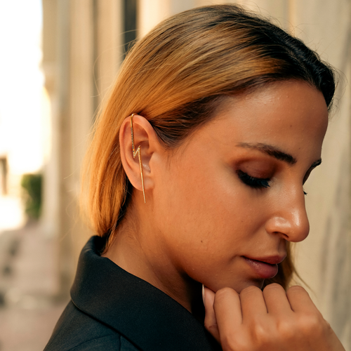 Spero London True Lightning Gemstones Sterling Silver Bolt Ear Crawler In Gold