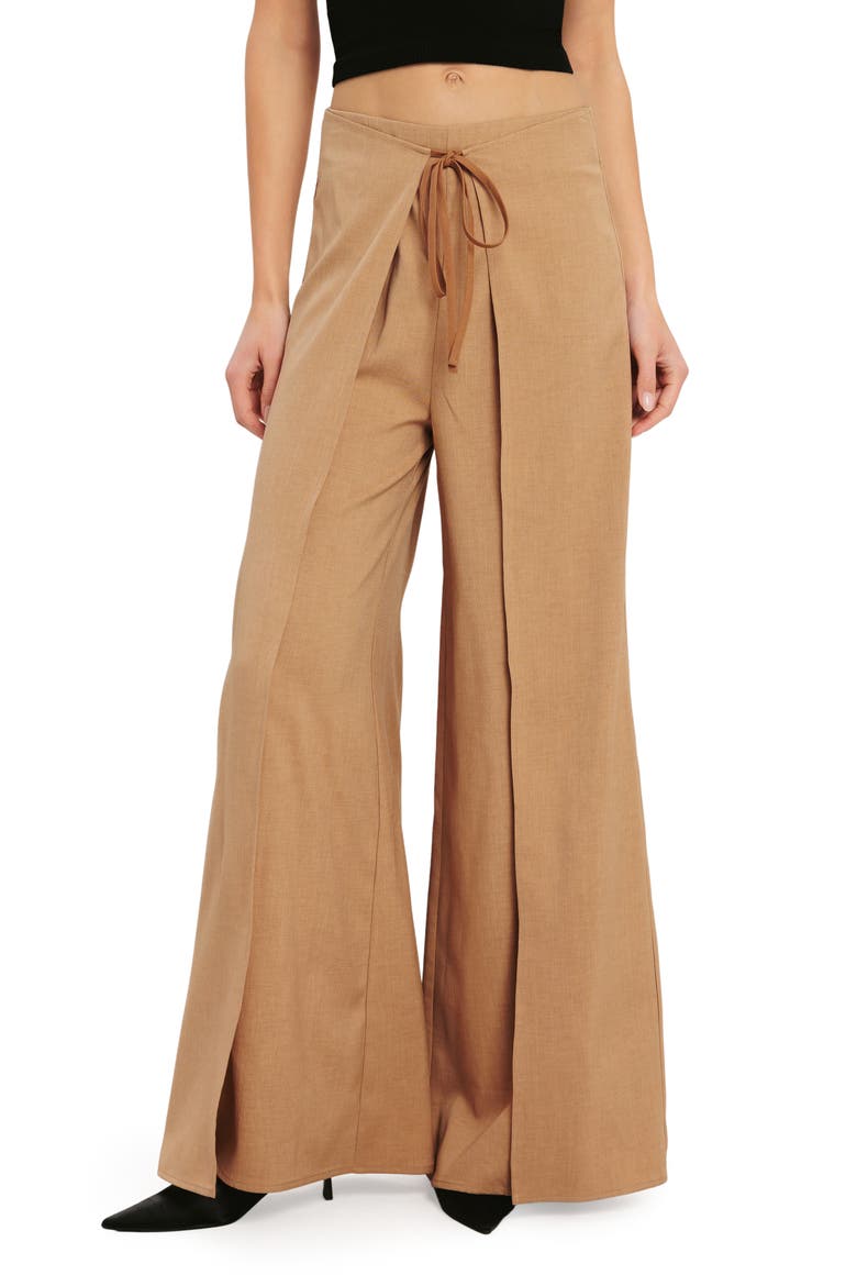 Tie Front Wrap Wide Leg Pants, Main, color, TAUPE