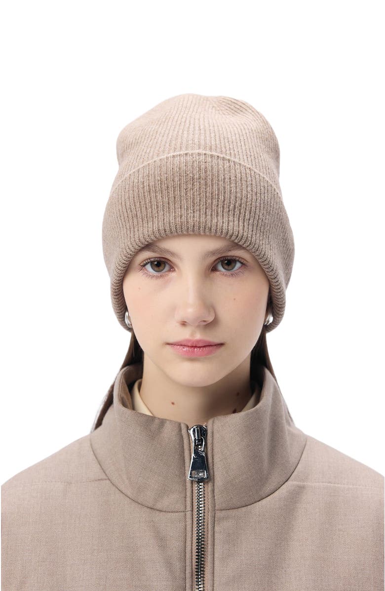 GOBI Mongolian Cashmere Cashmere Rib Knit Beanie, Alternate, color, Taupe