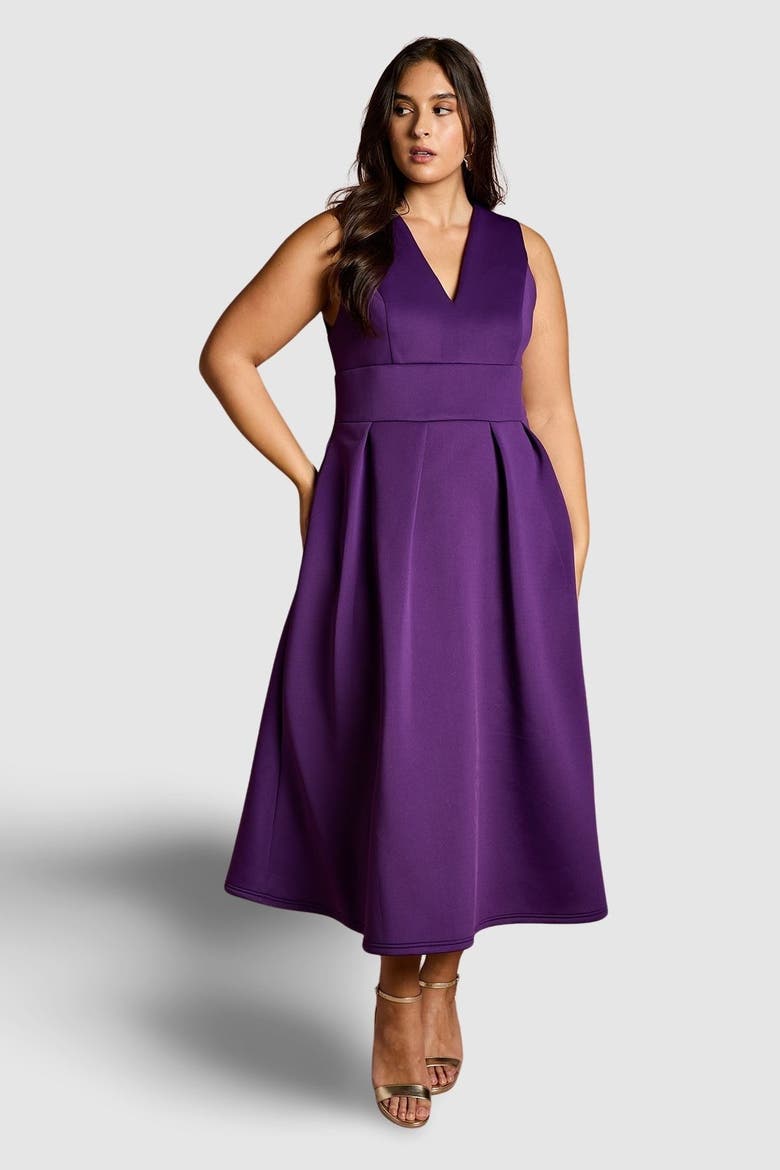 Plus V-Neck Plunge Midi Dress, Main, color, Purple