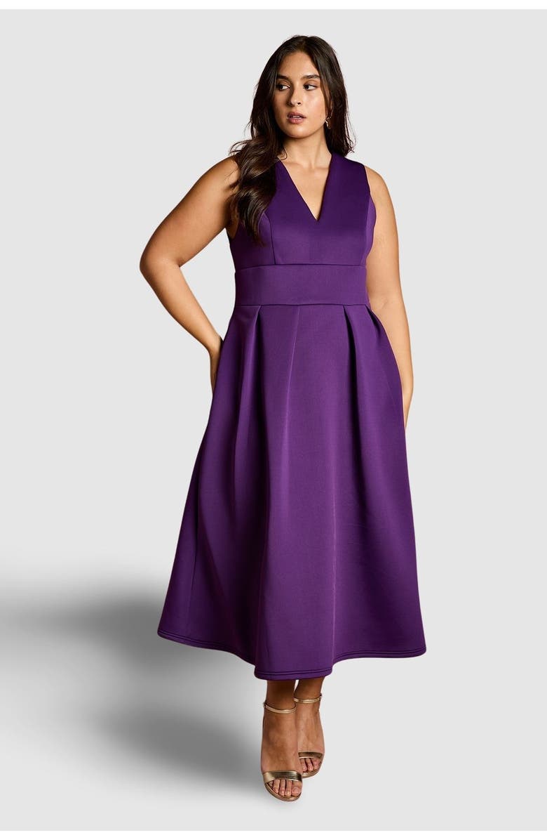 Coast Plus V-Neck Plunge Midi Dress, Main, color, Purple