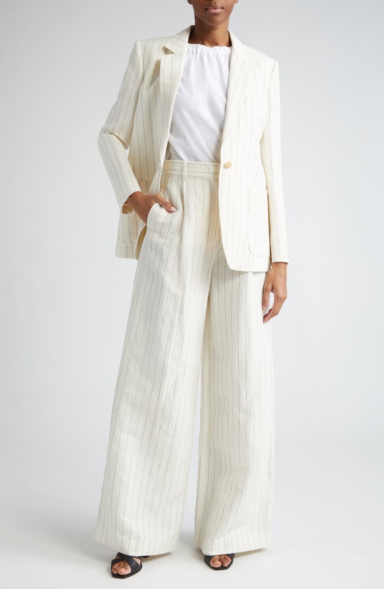 Max Mara Giuliva Pinstripe High Waist Linen & Cotton Wide Leg Trousers, Alternate, color, 