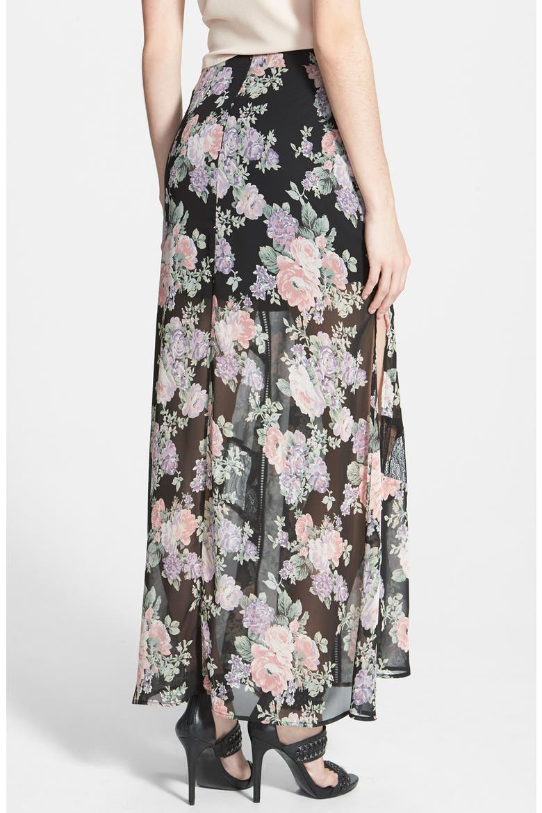 ASTR Lace Inset Floral Maxi Skirt, Alternate, color, BLACK MULTI