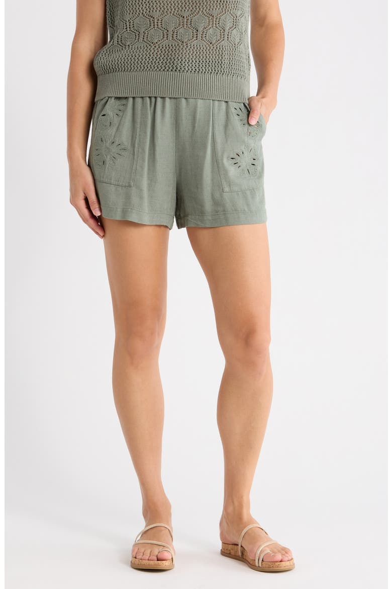 Cayden Embroidered Shorts, Main, color, LIGHT AGAVE GREEN