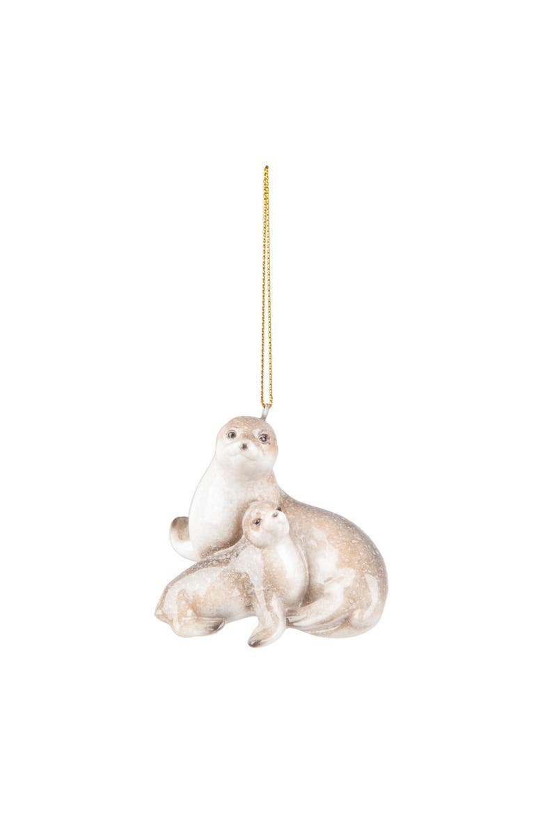 Cozumel Reef Mom & Baby Seal Ornament, Main, color, Off-White