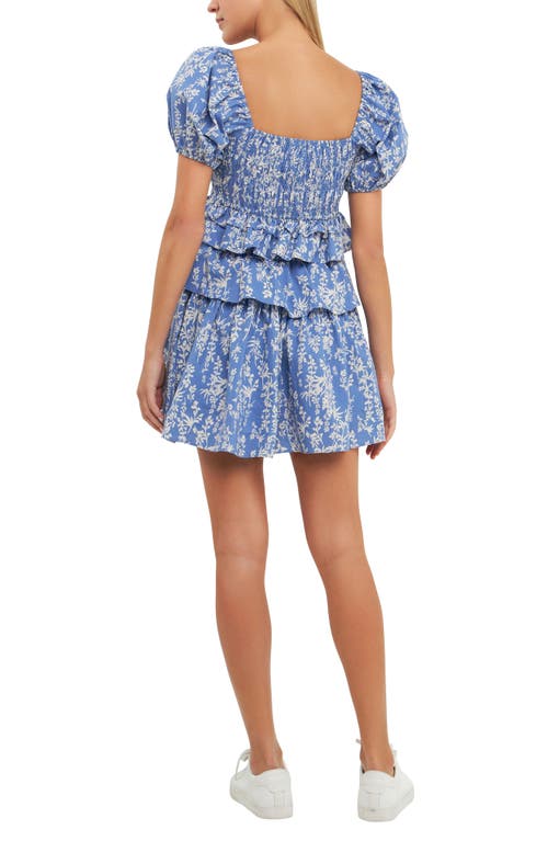 Free The Roses Floral Smocked Tiered Minidress In Blue