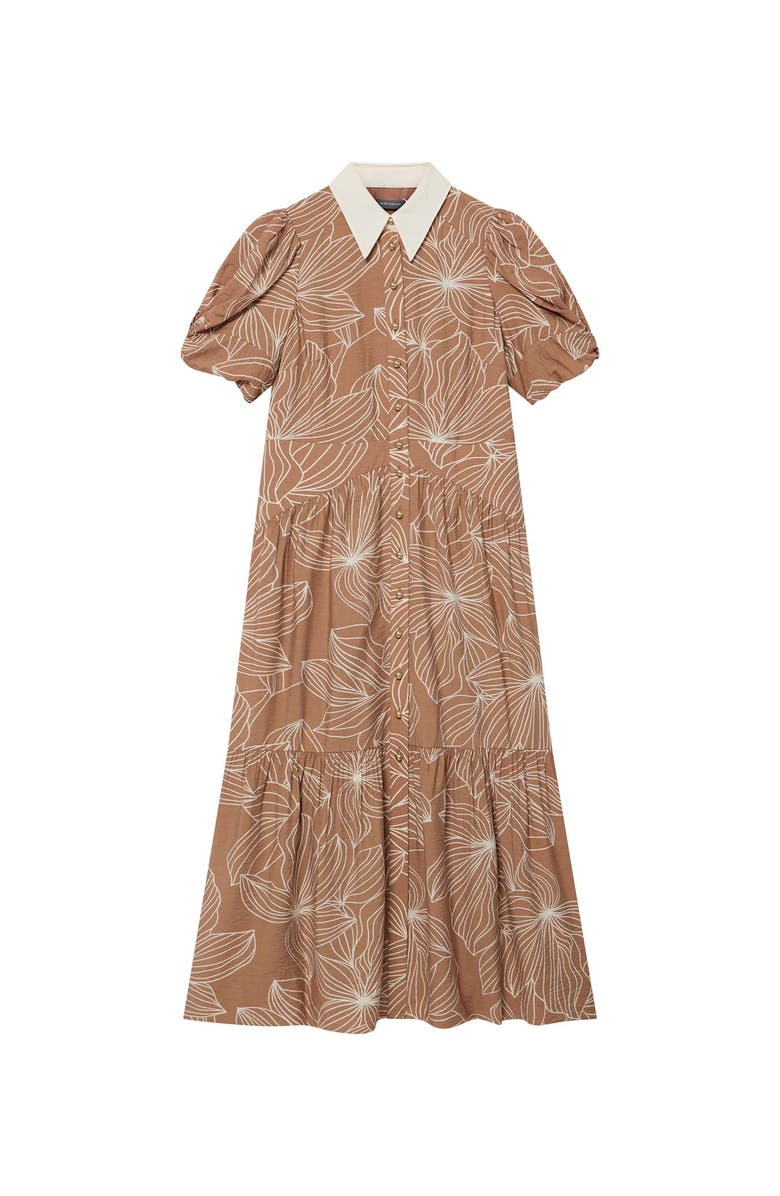 MINT VELVET Floral Print Maxi Shirt Dress with Puff sleeves, Alternate, color, Camel