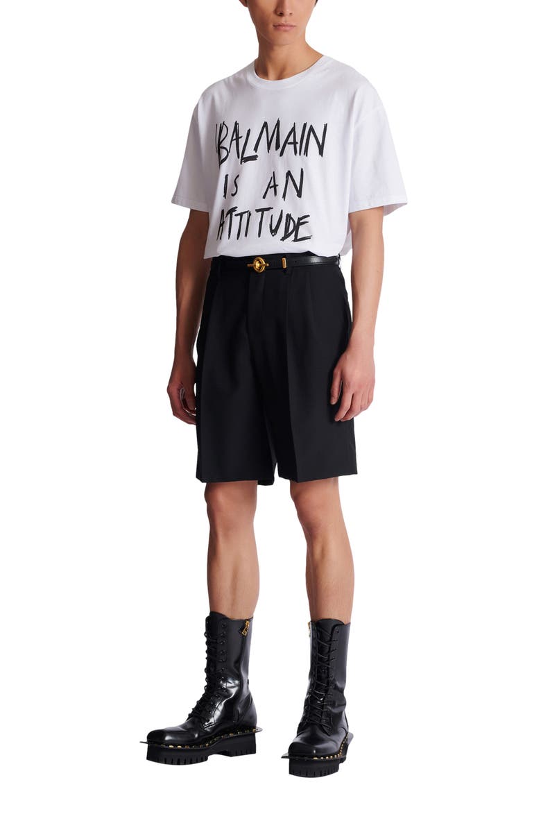 Balmain Wool darted Bermuda shorts, Alternate, color, Black