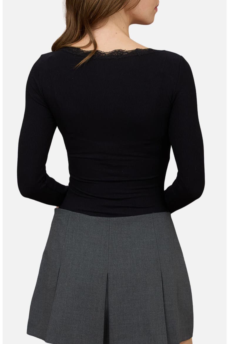 Lace Trim Knit Henley Top, Alternate, color, BLACK
