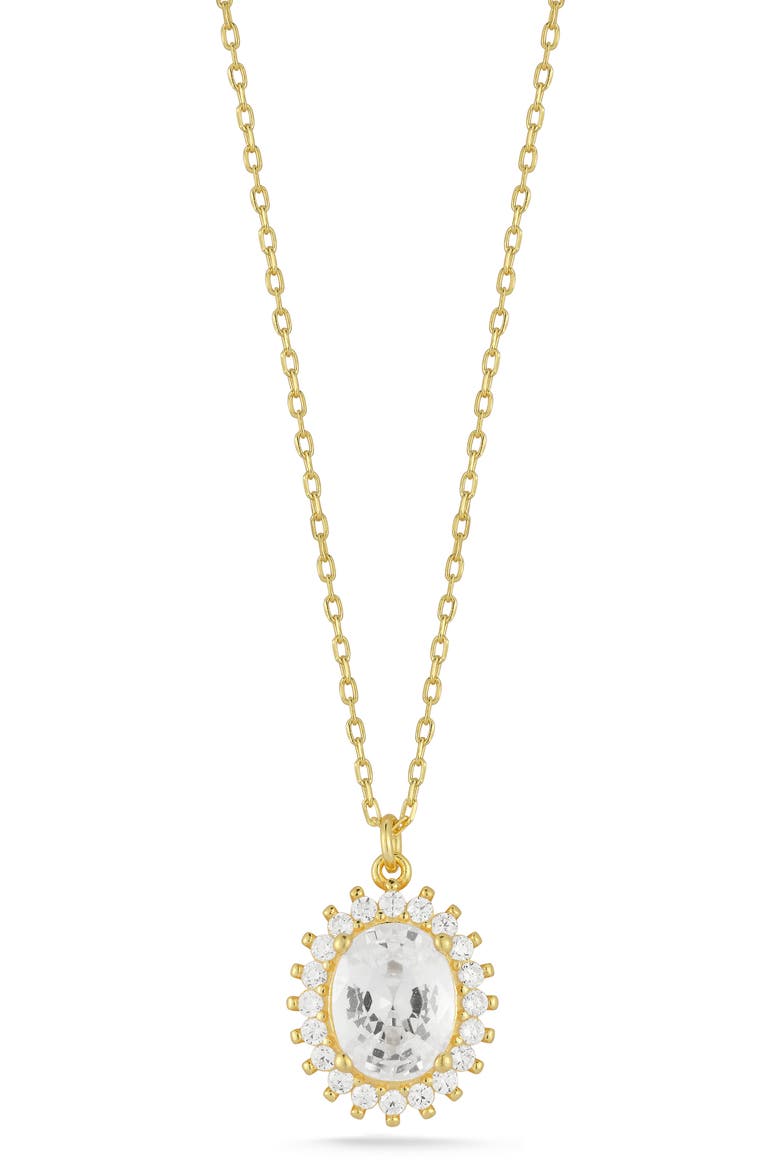 Cubic Zirconia Halo Pendant Necklace, Main, color, GOLD